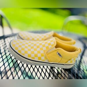 Van's Classic missy  5.0 Checkered Sneaker Shoes Yellow And White Fabric